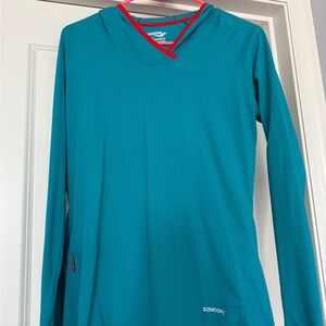 Saucony Women's Teal Hoodie with Red Accents
